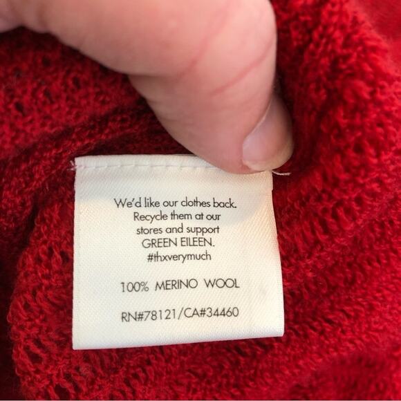Eileen Fisher red mixed knit merino wool tunic sweater size Extra Small FLAWED - Picture 13 of 16
